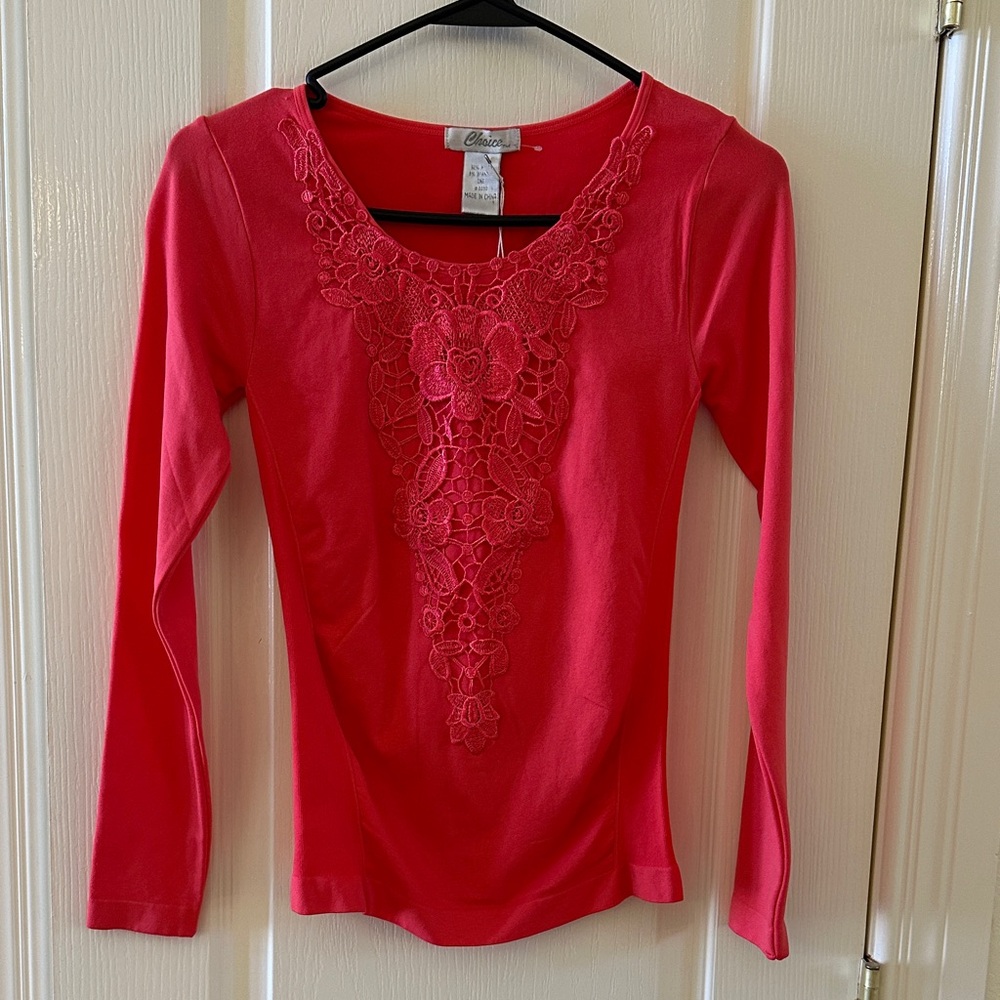Choice Elegant Lace Front Long Sleeve Top Sz One Size